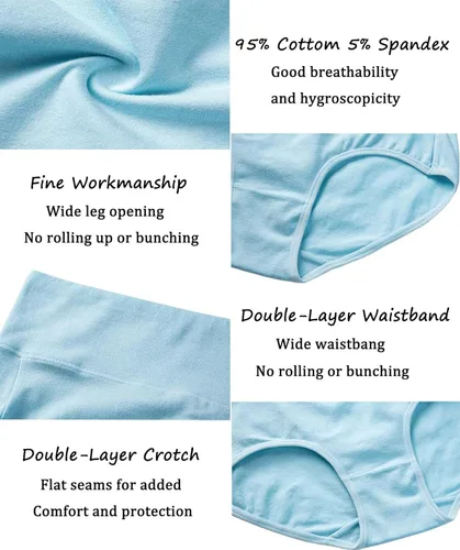 Vista 4 de Havvis - Calzones de cintura alta y de algodón para mujer, ropa interior que disimula la barriga, jacquard con rosas, paquete múltiple