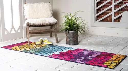 Vista 3 de Unique Loom Estrella Collection - Alfombra geométrica, abstracta, colorida, moderna, mosaico, 9 x 12 pies, multicolor y azul