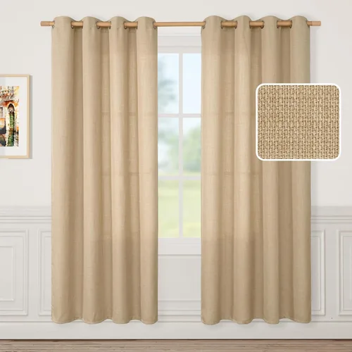 Vista 64 de LAMIT Cortinas de Lino Blancas Semitransparentes para Dormitorio, Paneles Filtrantes de Luz, Cortinas de Lino con Ojales de Protección de Privacidad