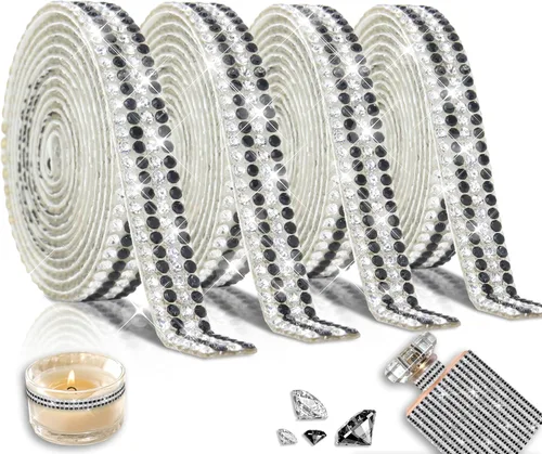 Vista 13 de 4 rollos de cinta autoadhesiva con diamantes de imitación y cristal Bling con tiras adhesivas de 2 mm para manualidades, bodas, cumpleaños, fiestas