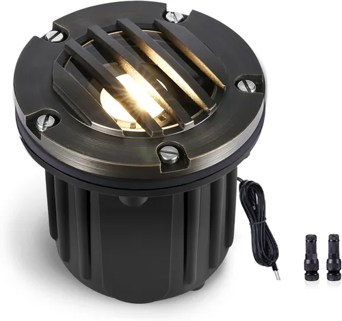 Gardenreet Lámpara de pozo de latón - Iluminación LED de 12V Ip65 para paisajes al aire libre, lámpara de repuesto impermeable de bajo voltaje,