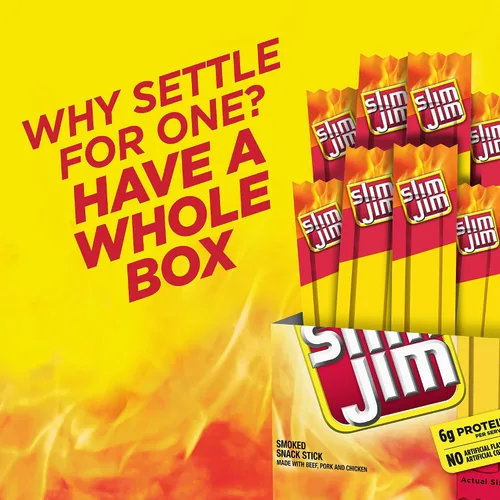 Vista 4 de Slim Jim - Palitos de carne seca ahumada, sabor original, 0.28 onzas, 26
