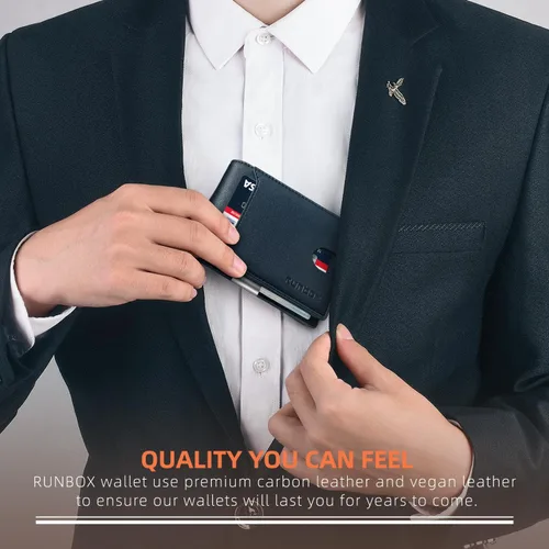 Vista 41 de RUNBOX - Carteras delgadas para hombre, cartera de piel con pinza para el dinero, cartera de bolsillo frontal con bloqueo RFID, tarjetero