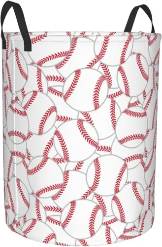 Vista 2 de Cesta redonda para ropa sucia de 62 litros, cesta de almacenamiento con textura de béisbol, impermeable, para guardería, ropa, juguetes