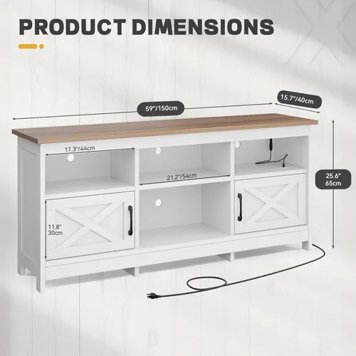 Vista 2 de YITAHOME Soporte de TV para televisores de 65 pulgadas, centro de entretenimiento con armarios de almacenamiento, toma de corriente y luz LED