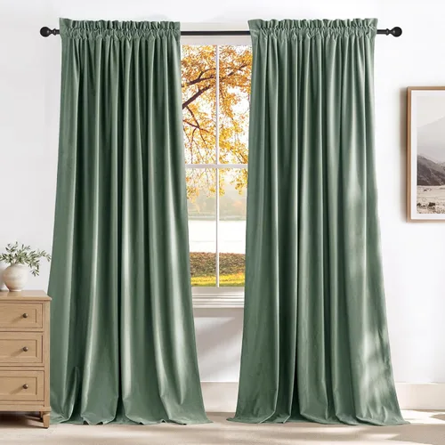 Vista 142 de NICETOWN - Cortinas de terciopelo bordadas con bolsillo para barra, 2 1 - Bordado - Marrón