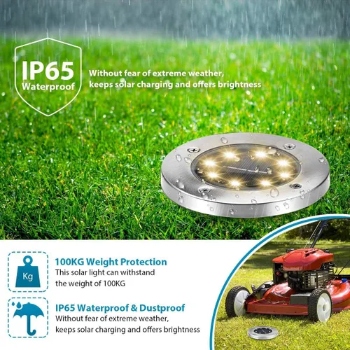 Vista 3 de Aogist - Luces solares de suelo, 8 luces solares LED para exteriores, luces de disco, luces de jardín, luces impermeables para patio, exteriores