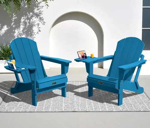 Vista 80 de SERWALL Silla Adirondack plegable resistente a la intemperie, sillas de patio al aire libre, sillas Adirondack pintadas, juego de 2, color azul Aruba
