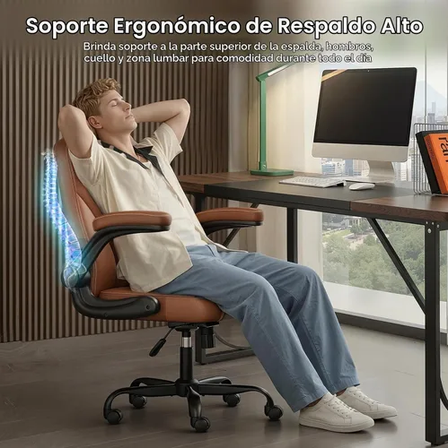 Vista 4 de Silla de oficina de cuero PU, brazos abatibles, cojín de doble capa de 3.5 Negro