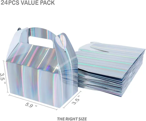 Vista 3 de Naleyber Cajas de regalo de fiesta de arcoíris brillante, 24 unidades, color plateado iridiscente, cajas de golosinas para dulces, aperitivos