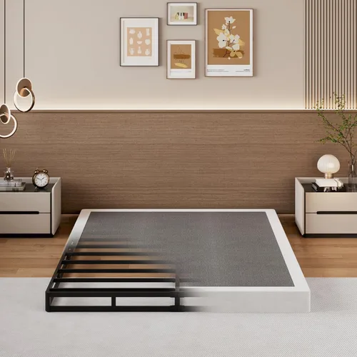 Vista 10 de Base para somier Queen de 2 pulgadas de perfil bajo, láminas de cama de montaje fácil, estructura metálica resistente, base de apoyo para colchón