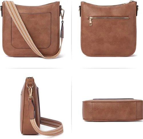 Vista 7 de BOSTANTEN Bolsas cruzadas de hombro para mujer, de piel vegana, a la moda, con correa de guitarra ajustable
