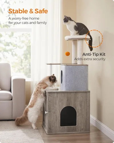 Vista 9 de Feandrea Árbol para gatos con caja de arena, torre moderna 2 en 1 para gatos de interior, condominio para gatos de 46.5 pulgadas con 2 postes