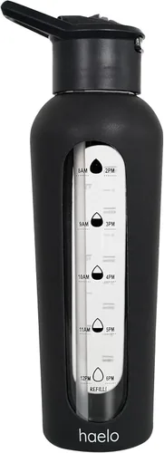 Vista 10 de haelo Botella de agua motivacional de vidrio de 24 onzas con tapa abatible, popote, funda protectora de silicona, asa, reutilizable, sin BPA (ámbar)