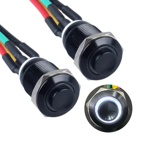 Vista 18 de 2 interruptores de botón con pestillo de 0.472 in con cable pre-soldado de 5.9 in 1NO 12V-24V ON-Off para orificio de montaje de 1/2 pulgada, anillo