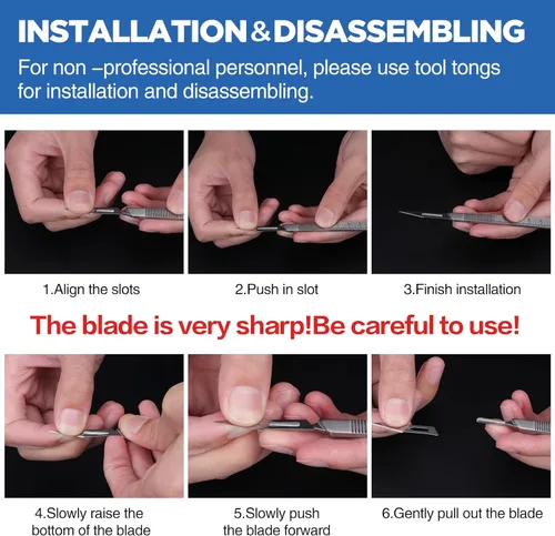 Vista 5 de 32 piezas de 30 cuchillas para bisturí con bisturíes #10#11#23, cuchillas quirúrgicas estériles, incluyendo dos mangos, cuchillas de laboratorio