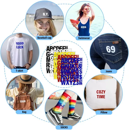 Vista 7 de 20 hojas de 880 letras termo-adhesivas para ropa, 2 pulgadas, 5 colores, parches de vinilo de transferencia de calor, alfabeto de poliuretano
