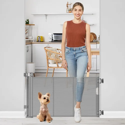 Vista 8 de Puerta corta para perros de 0 a 39 pulgadas de ancho, puerta estrecha para bebés de 24 pulgadas de alto, puerta corta retráctil para mascotas