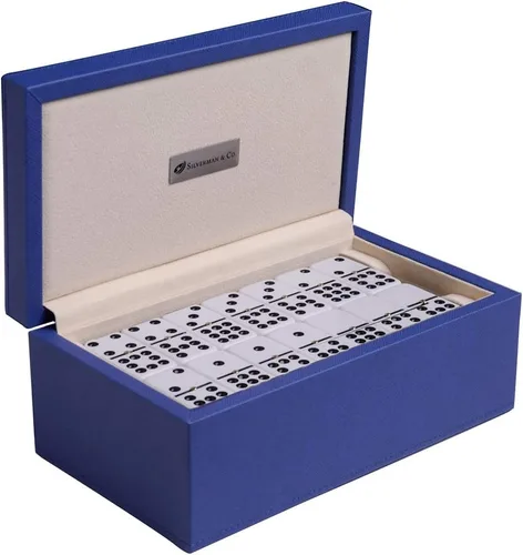 Silverman & Co. Juego de dominó blanco grande Double 9 - Caja azul