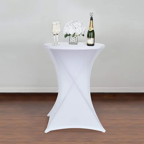 Vista 2 de Obstal Fundas elásticas de elastano para mesa de cóctel, color blanco, para bodas, banquetes y fiestas