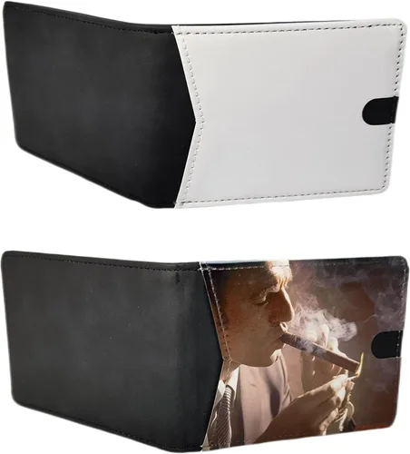 Vista 3 de Cartera de sublimación de cuero en blanco para hombre con clip de dinero bolsillo frontal delgado doble DIY Craft (negro)