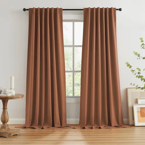 Vista 78 de KEQIAOSUOCAI - Cortinas opacas naturales de 108 pulgadas de largo, cortinas modernas con pestaña trasera, paneles plisados para sistema de cortina