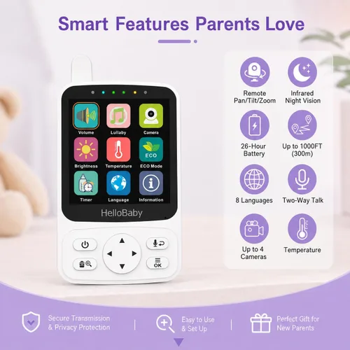 Vista 2 de HelloBaby Monitor de bebé de 4" con cámara y audio, sin monitor de bebé
