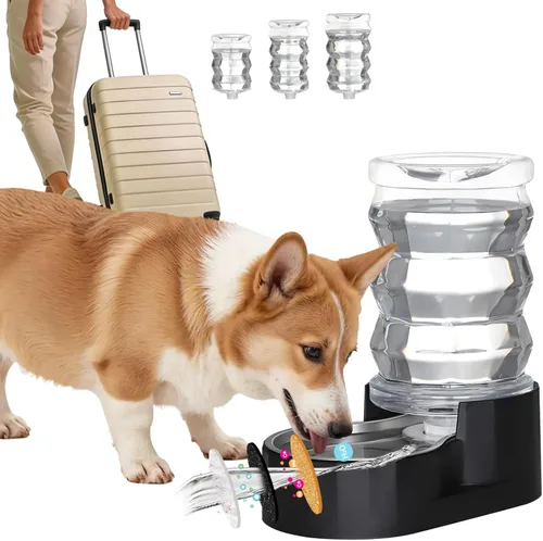 Vista 19 de RIZZARI Dispensador de agua grande para perros: 8L de gravedad elevada en negro, dispensador automático de acero inoxidable con cepillo