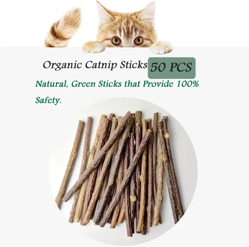 Vista 2 de Ueerdand 50 unidades de palitos de hierba gatera orgánica para masticar, juguetes naturales para masticar plantas Matatabi Silvervine palitos