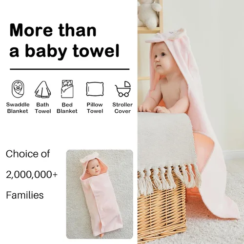 Vista 8 de Softan Paquete de 2 toallas con capucha para bebé, toallas de baño de algodón suave de primera calidad con capucha, extragruesas y súper