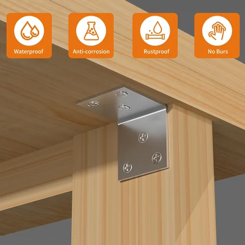 Vista 5 de 20 piezas de soportes de ángulo de acero inoxidable de 50 mm, soportes en L resistentes de 2"x2"x2" para madera, soportes de esquina de metal de 2