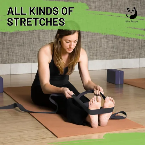 Vista 4 de Correa de yoga Slim Panda para estiramiento, Correa de yoga de algodón con hebilla ajustable en forma de D, Correa de yoga no elástica para pilates