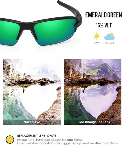 Vista 3 de BLAZERBUCK Lentes De Repuesto Polarizadas & Kit De Calcetines Para Oakley Flak 2.0 OO9295 - Verde Esmeralda