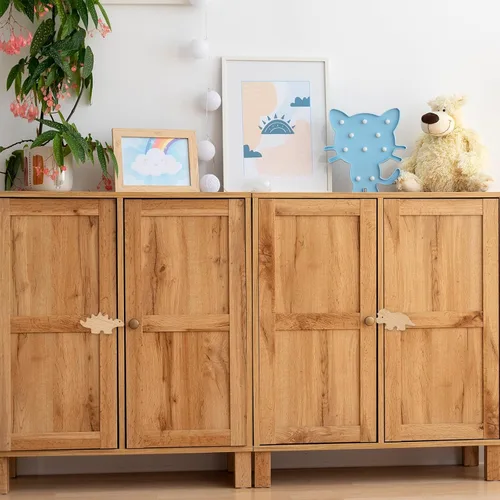 Vista 6 de Whaline 6 pomos de madera de dinosaurio con tornillos decorativos con temática de dinosaurio, pomos de muebles de animales de madera natural