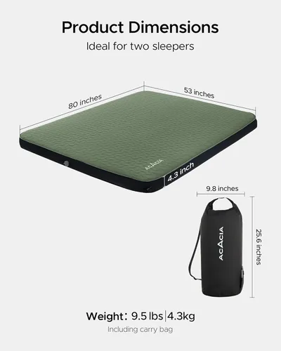 Vista 11 de Acacia 4" Thick Self Inflating Sleeping Pad with Foam, Innovative Y-Shaped Telescopic Structure, Ultraportable Camping Air Mattress with Pump Sack