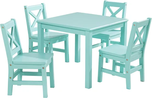 Vista 14 de eHemco Juego de mesa y silla de madera maciza para niños (2 sillas incluidas), café, juego de 3 piezas