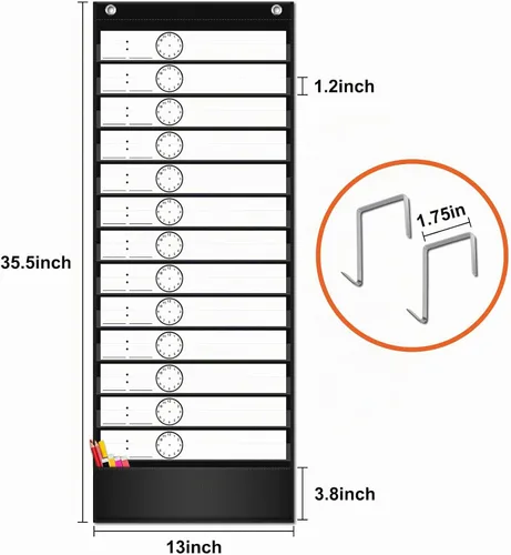 Vista 4 de EAMAY Tabla de bolsillo para horarios diarios, tabla de horarios para profesores con 18 tarjetas personalizadas reutilizables, tabla de bolsillo
