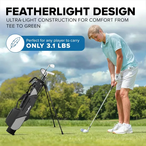 Vista 7 de Bolsa de golf ultraligera Premium Par 3 con doble correa, 6 bolsillos con cremallera para campos ejecutivos y par 3