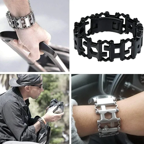 Vista 3 de Pulsera multiherramienta Lemasa 29 en 1, 22cm de acero inoxidable, correa de reloj para hombre de viaje al aire libre, pulsera de moda
