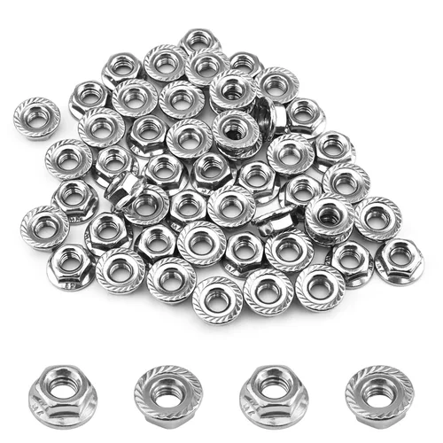 Paquete de 55 tuercas hexagonales de brida dentada M6, tuercas de brida hexagonales M6-1mm, acero inoxidable 304, sujetadores de tuercas métricas,