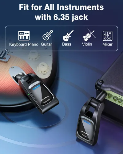 Vista 3 de Sistema de guitarra inalámbrica de 2.4 GHz con 6 canales de audio recargable, transmisor inalámbrico de guitarra receptor para instrumentos