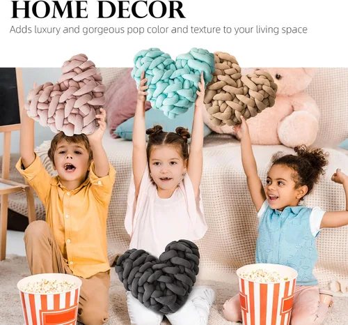 Vista 5 de Almohada anudada nórdica en forma de corazón Almohada decorativa tejida a mano Cojín Cojín Decoración de habitación Aqua