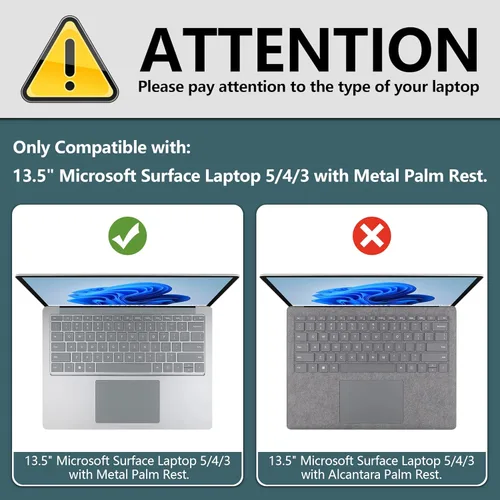 Vista 2 de TWOLSKOO Funda para portátil Microsoft Surface de 13.5" 5/4/3 con reposamanos de metal modelo 1951/1868, carcasa rígida de plástico protector
