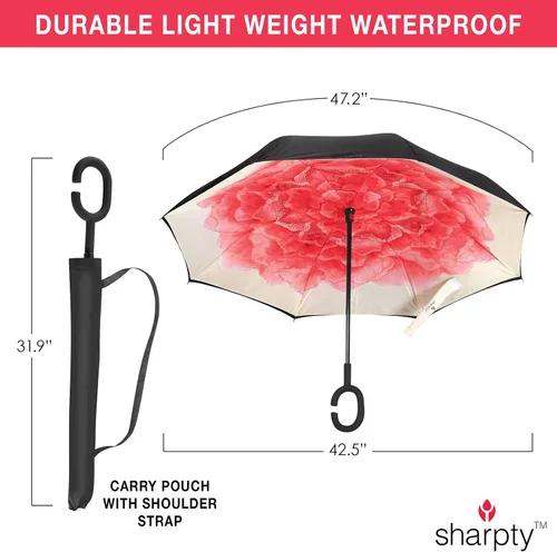 Vista 3 de Sharpty - Paraguas invertido, resistente al viento para mujer con protección UV, con mango en forma de C