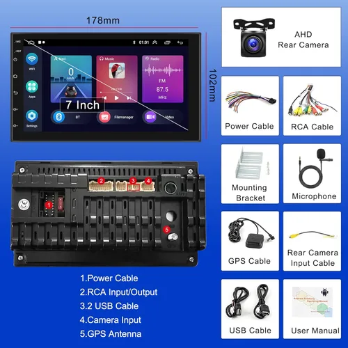 Vista 6 de Apple Carplay Android Auto Dual DIN Android 11 Car Stereo Hikity 7 pulgadas pantalla táctil radio de coche con Bluetooth GPS navegación HiFi sonido