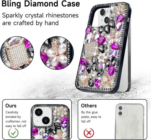 Vista 4 de Losin Compatible con iPhone 13 Funda Bling con Diamantes, Carcasa Brillante con Diamantes de Imitación y Cristales para Mujeres y Niñas, Moda