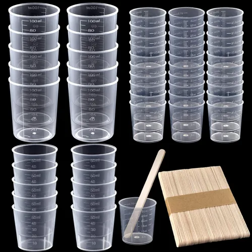 Coopay 50 vasos graduados de medición de plástico que contienen 3.4 fl oz/3.4 onzas, 1.7 fl oz/1.7 oz y 1.0 fl oz/1 oz, con escala transparente