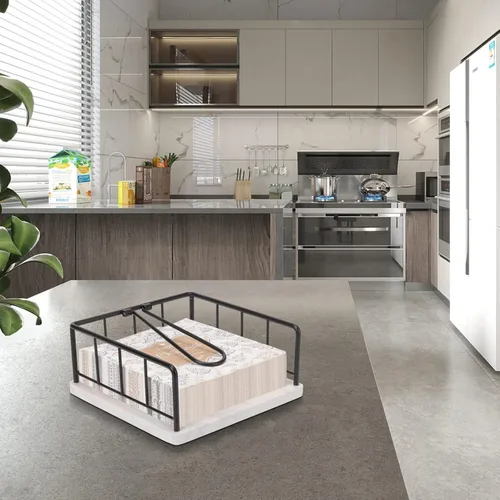 Vista 7 de Livabber Servilletero Plano, Almacenamiento de Servilletas de Cocina de Metal con Brazo de Tensión con Peso, Dispensador Rústico de Papel Tissue