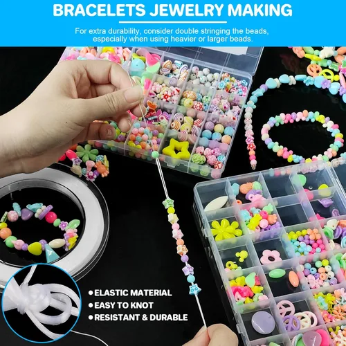 Vista 4 de Cordón elástico para pulsera de 0.039 in, cordón elástico de cristal de 394 pies para hacer joyas, hilo de cuentas, cuerda elástica para pulseras