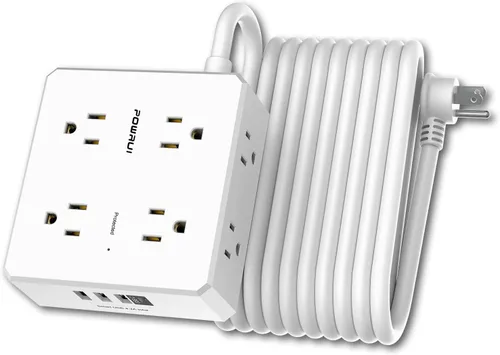 Vista 12 de Protector contra sobretensiones Multicontacto - Cable de extensión de enchufe plano de 6 pies con 8 salidas amplias y 4 puertos USB (1 USB C)